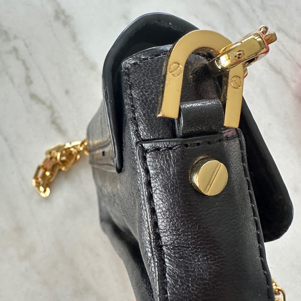 Tory Burch Mini Robinson Crossbody Purse, Black Leather with Gold Chain - Picture 12 of 16